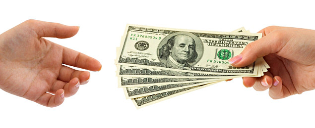 hands and Money Isolated on White Background